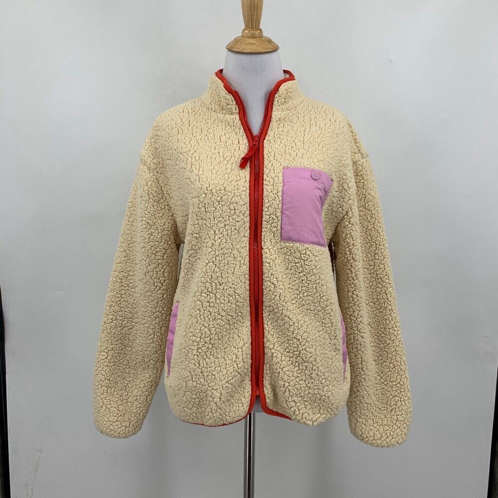 Lego Sweater Women S Small Cream Peony Target Sherpa Full Zip Mock Pocket Jacket - Picture 2 of 15